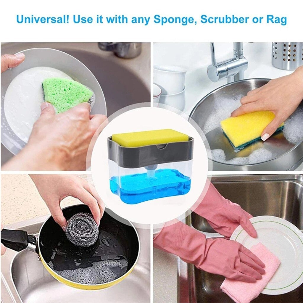 2-In-1 Liquid Soap Dispenser Soap Pump Sponge Caddy Manual Press With Washing Sponge