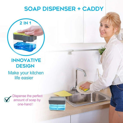 2-In-1 Liquid Soap Dispenser Soap Pump Sponge Caddy Manual Press With Washing Sponge