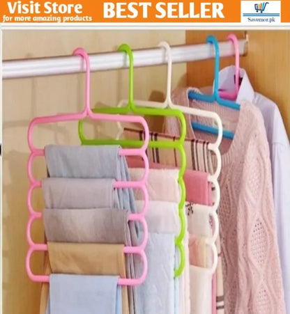 5 Layer Magic Hangers Hanger: Anti-slip Multi-purpose And Multi-functional Magic Multiple Layer Trousers Hangers Hanger – Multifunction Pants Closet Belt Holder Rack S-type 5 Layers Saving Space Hangers Hanger