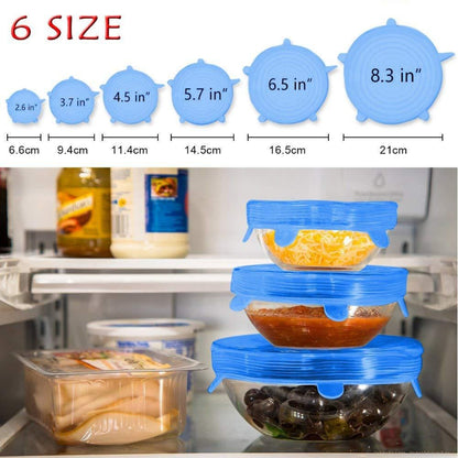 2 Sets Of 6 Pcs Silicone Food Wrap Caps Cookware Lids Stretchable Fresh Covers