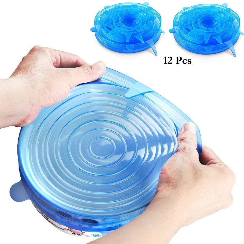 2 Sets Of 6 Pcs Silicone Food Wrap Caps Cookware Lids Stretchable Fresh Covers