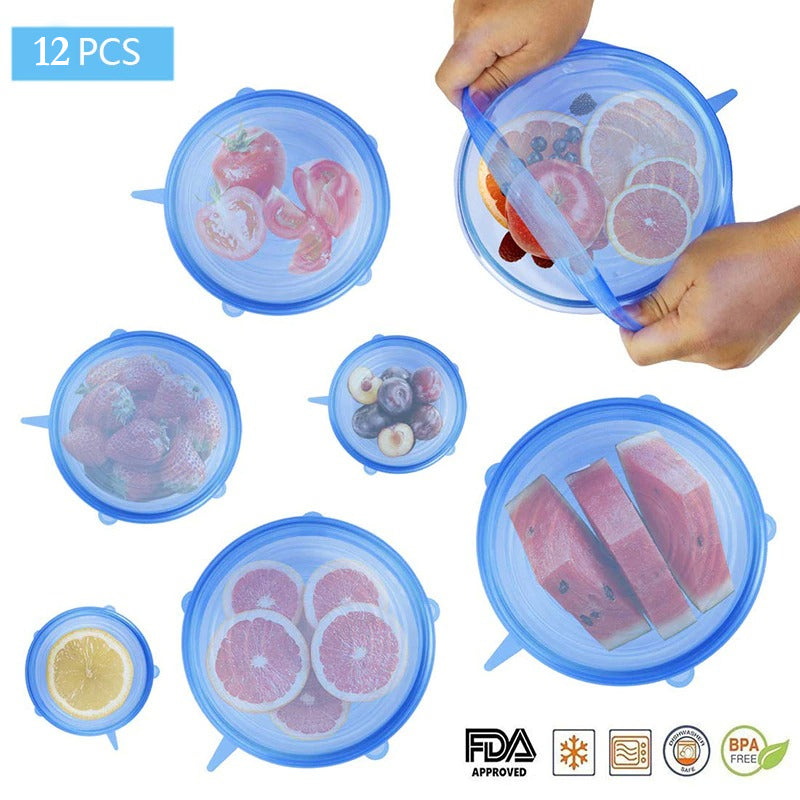 2 Sets Of 6 Pcs Silicone Food Wrap Caps Cookware Lids Stretchable Fresh Covers