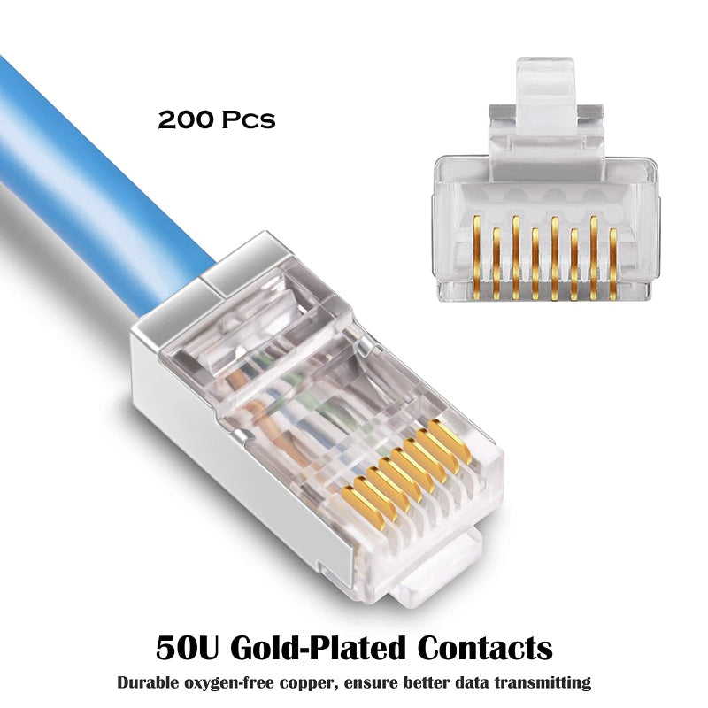 200 Pcs RJ45 CAT6 Pass Through And Foldable Shrapnel Design Ethernet Cable Connectors