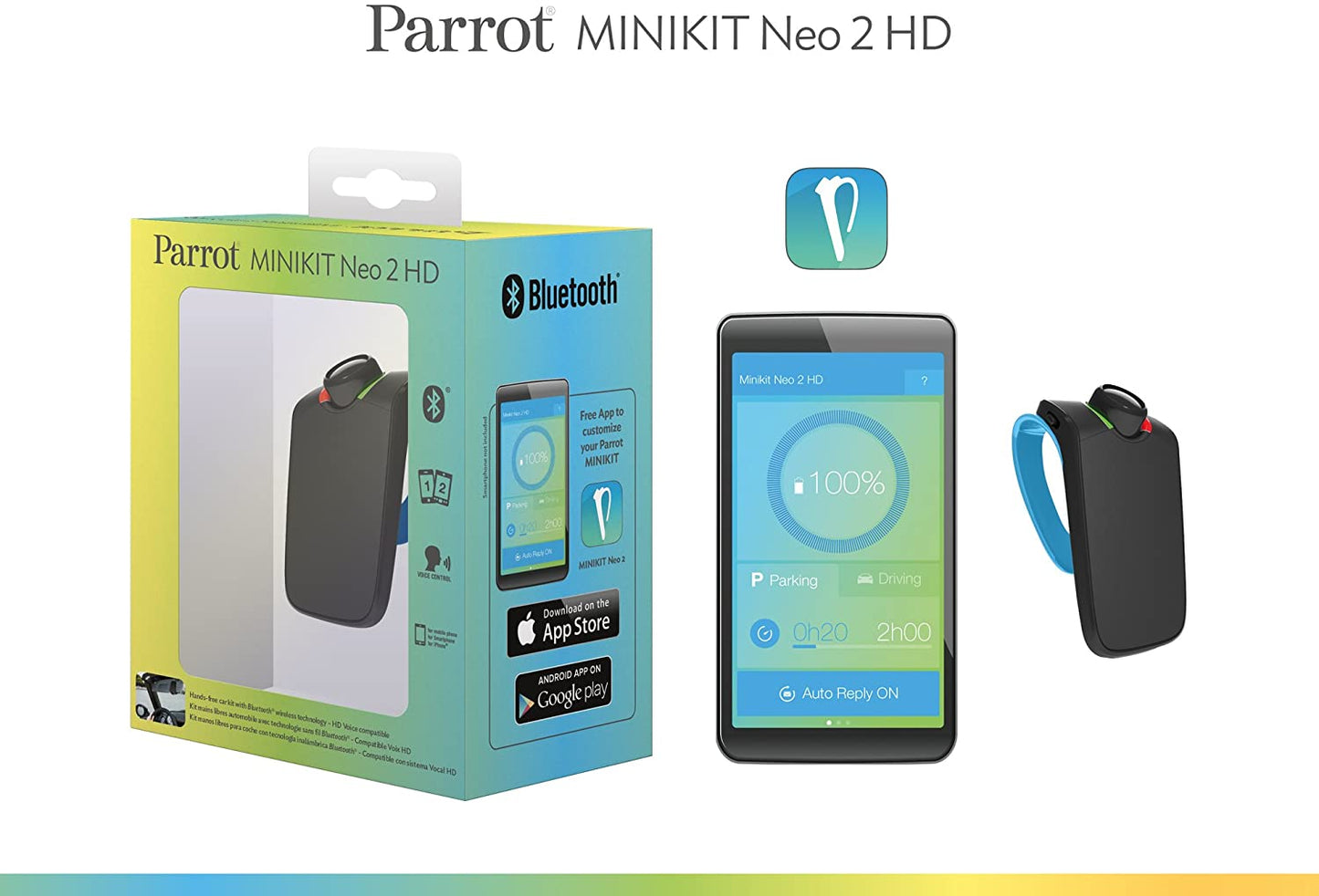 Parrot Minikit Neo 2 HD Voice Controlled Portable Bluetooth Hands Free Kit With HD Voice