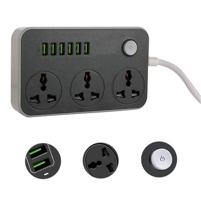 2500W 3.4A Power Socket With 3 Anti-Static AC Sockets And 6 Intelligent USB Charging Ports