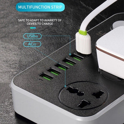 2500W 3.4A Power Socket With 3 Anti-Static AC Sockets And 6 Intelligent USB Charging Ports