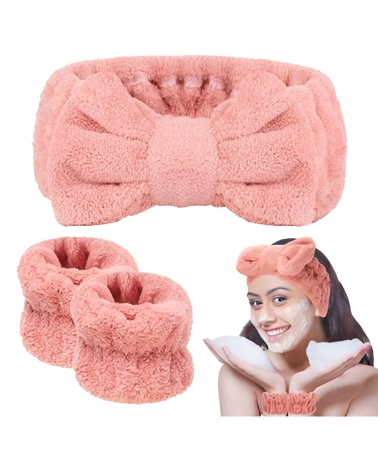 3 Pieces Kiss Lovely Wrist Strap – Face Wash Headband And Wristband Set Soft Spa (random Color)