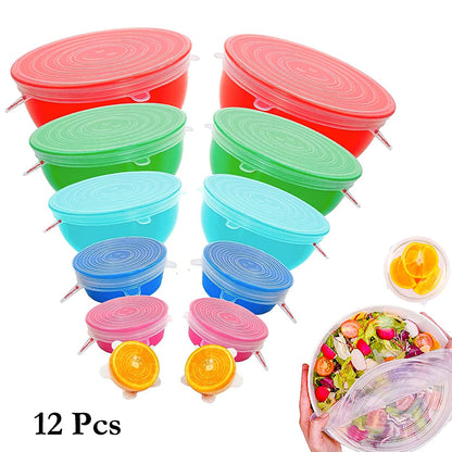 2 Sets Of 6 Pcs Silicone Food Wrap Caps Cookware Lids Stretchable Fresh Covers