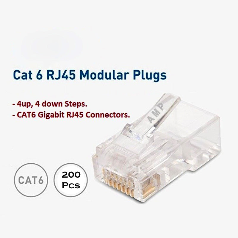 200 Pcs RJ45 CAT6 Pass Through And Foldable Shrapnel Design Ethernet Cable Connectors