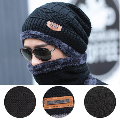 2pcs Ski Cap and Scarf Set Cold Warm Winter Hat for Women Men Knitted Bonnet Warm Cap