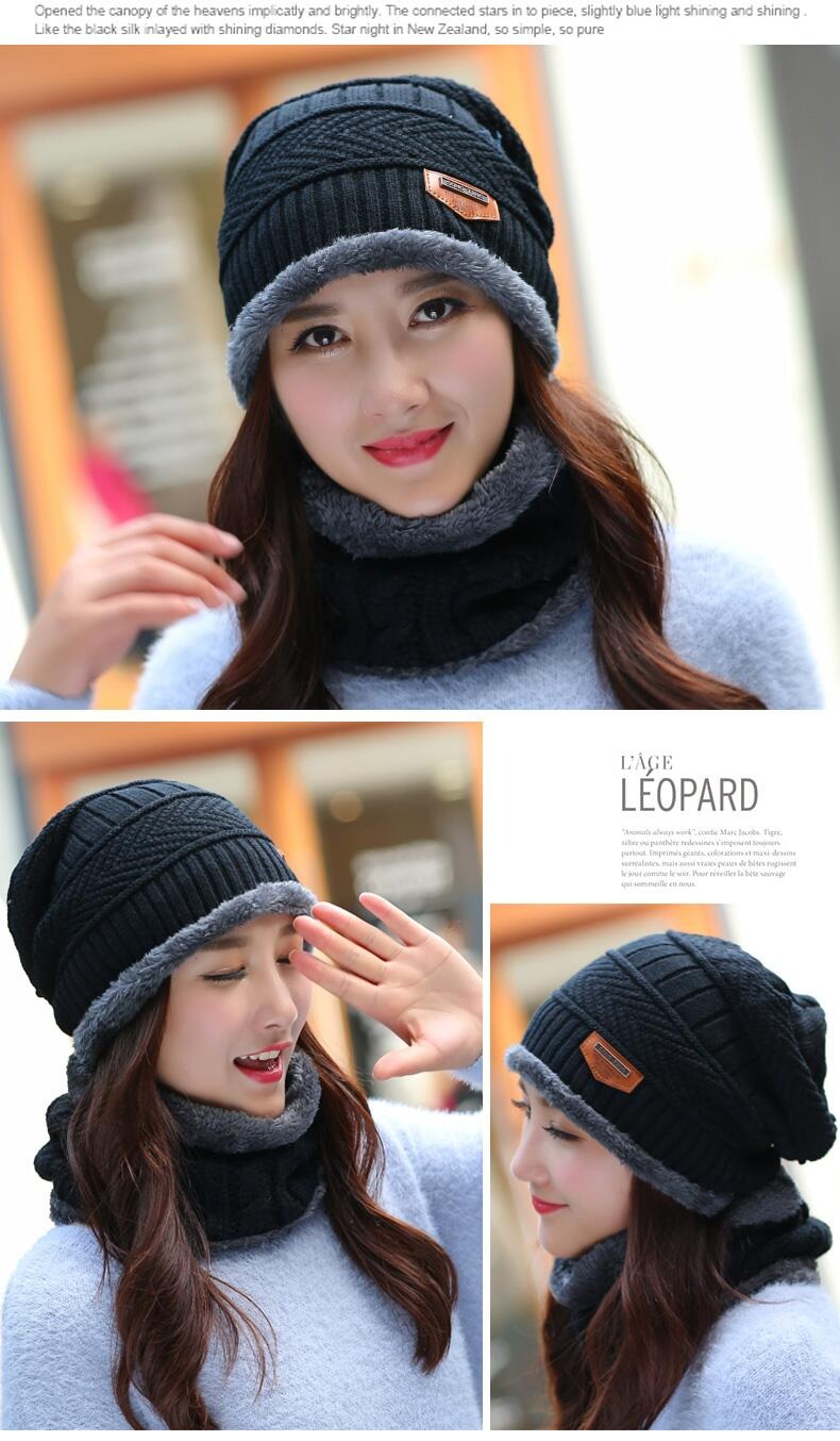 2pcs Ski Cap and Scarf Set Cold Warm Winter Hat for Women Men Knitted Bonnet Warm Cap