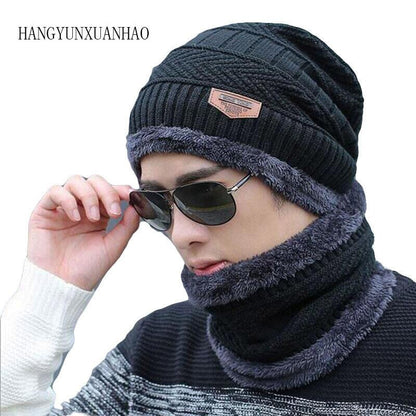 2pcs Ski Cap and Scarf Set Cold Warm Winter Hat for Women Men Knitted Bonnet Warm Cap