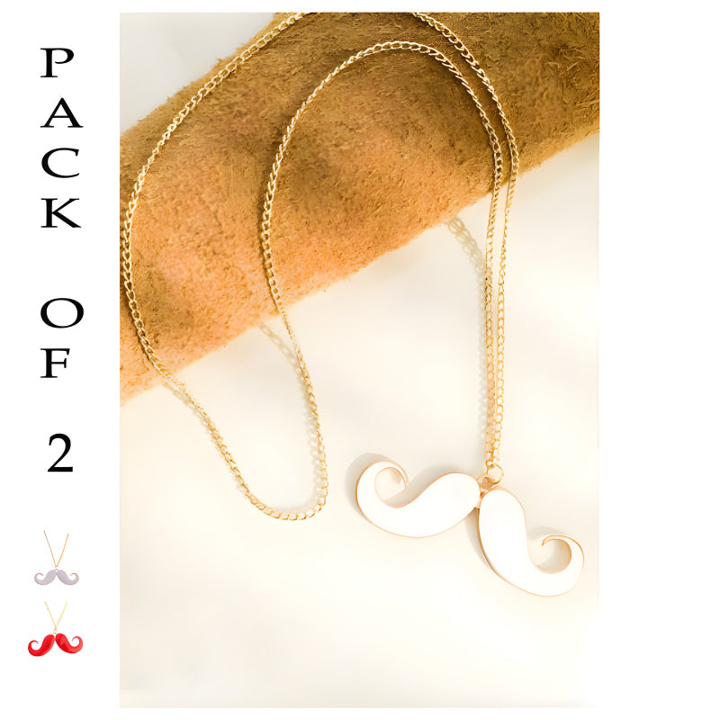 Chic Charm Set Of 2 Mustache Pendants With Golden Chains