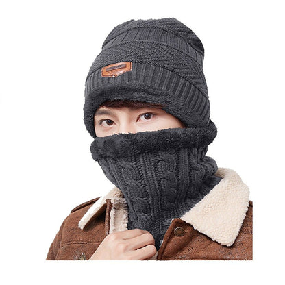 2pcs Ski Cap and Scarf Set Cold Warm Winter Hat for Women Men Knitted Bonnet Warm Cap