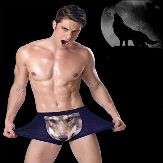 Men Underwear Unique Wolf Head Printed Breathable Ultra Thin Boxer