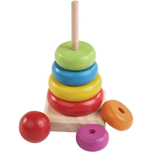 Colorful 6 Rings Wooden Rainbow Stacking Tower Toy