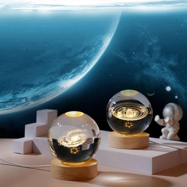 (10 / 60 Mm) 3d Crystal Ball Night Light With Wooden Base For Boys And Girls