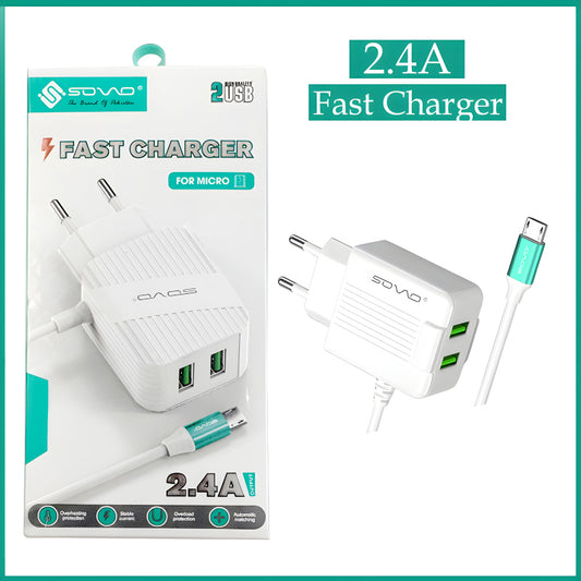 SOVO 2.4-Amp High Quality Micro Charger With Dual USB Output