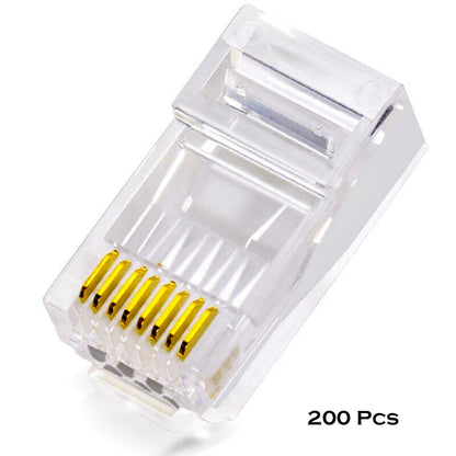 200 Pcs RJ45 CAT6 Pass Through And Foldable Shrapnel Design Ethernet Cable Connectors