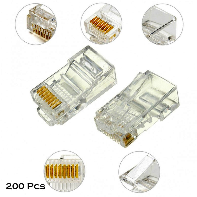 200 Pcs RJ45 CAT6 Pass Through And Foldable Shrapnel Design Ethernet Cable Connectors