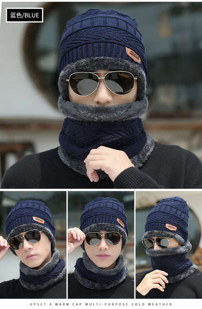 2pcs Ski Cap and Scarf Set Cold Warm Winter Hat for Women Men Knitted Bonnet Warm Cap