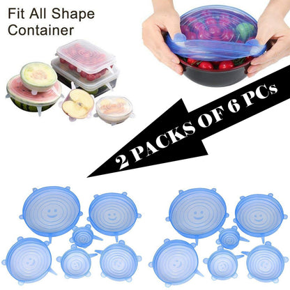 2 Sets Of 6 Pcs Silicone Food Wrap Caps Cookware Lids Stretchable Fresh Covers