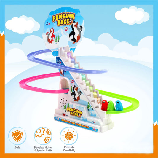 Electric Penguin Climbing Stair Toy With Light And Music Penguin Track Set For Kids