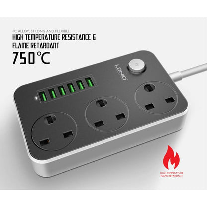 2500W 3.4A Power Socket With 3 Anti-Static AC Sockets And 6 Intelligent USB Charging Ports