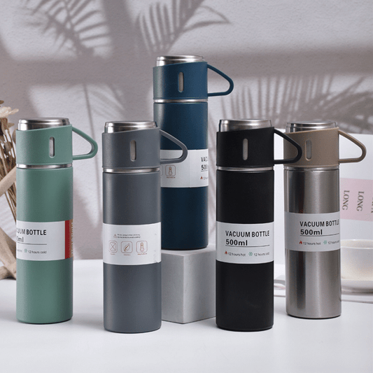 Stainless Steel Vacuum Flask Set 500Ml Double Wall Thermos Set Vacuum Flask Gift Set With Double Lids