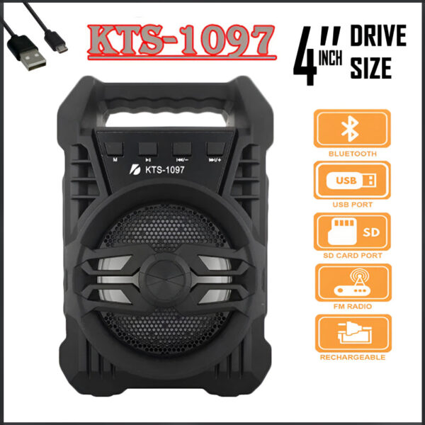 KTS-1097 Mini Portable 4-Inch Wireless Bluetooth Speaker with Enhanced Stereo Bass, LED Disco Lights, and Mic Input for Seamless Connectivity - Image 9