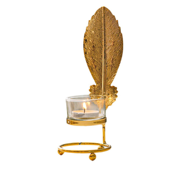 Metal Candlestick Holder Gold Leaves Dining Table Candle Stand Aroma Ornament - Image 5