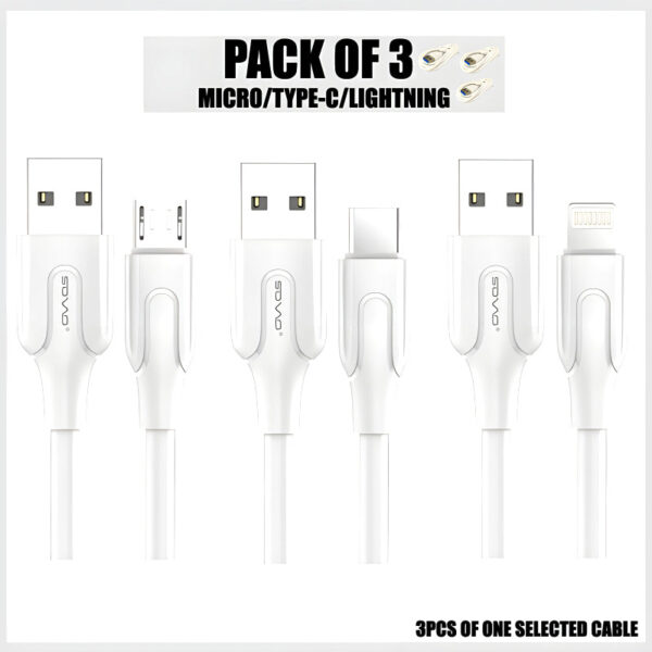 SOVO SC-003 Pack Of 3 High-Quality Micro, Type-C, And Lightning Cables - Image 2