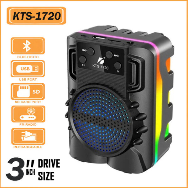 KTS-1720 Mini Portable 3-Inch Wireless Bluetooth Speaker with High Quality Sound and LED Disco Lights - Image 3