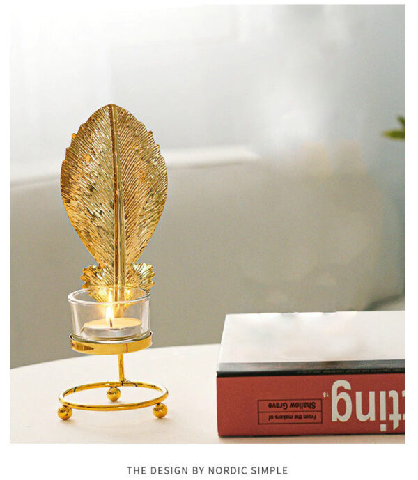 Metal Candlestick Holder Gold Leaves Dining Table Candle Stand Aroma Ornament - Image 3